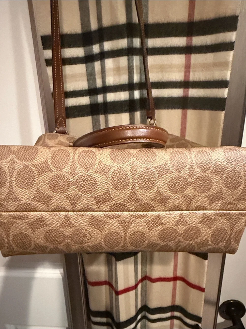 COACH Brown Signature Canvas Satchel with Leather Trim